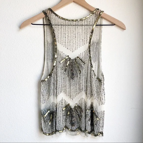 Vintage Style Beaded Tank Top Scalloped Hem - Picture 5 of 15